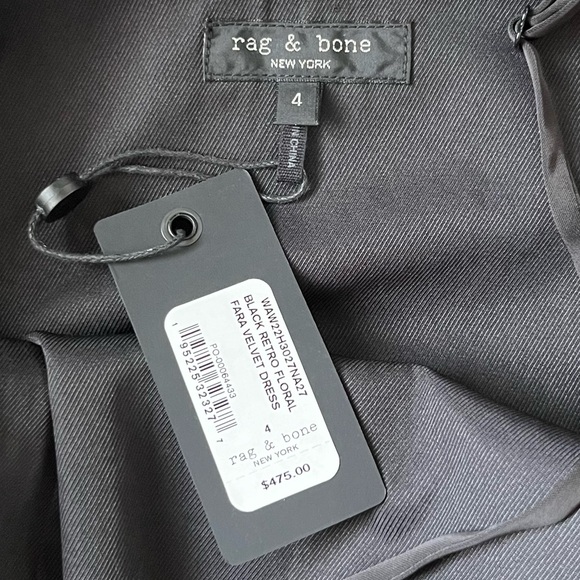 NWT Rag & Bone Fara Velvet Black Retro Floral Mini Sheath Halter Dress Size 4 - Picture 9 of 13